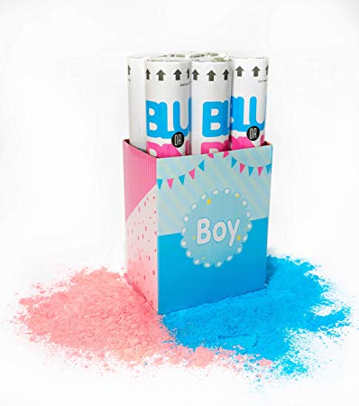 6 Piece TUR Party Supplies Authentic Gender Reveal Giant Powder Popper (12 Inch) in Decorative Box - for Gender Reveal Party, Fun for Family (Powder Only)