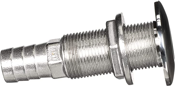 attwood 66547-3 Stainless Steel Straight Thru-Hull Valve Fitting, Barbed, Standard Length, for 3/4-Inch Interior Diameter Hose