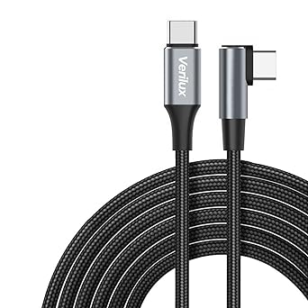 Verilux® Type C to Type C Cable, 6.6ft 100W/5A Fast Charging USB C Cable, 480Mbps Data Transfer Nylon Braided Cable, Right Angle C to C Cable for MacBook Pro 2020, iPad Air 4, Samsung S23, Oneplus