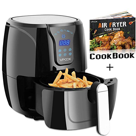 VPCOK Hot Air Fryer Oil Free, Air Fryers Cookbook Included, LED Touch Display, Black