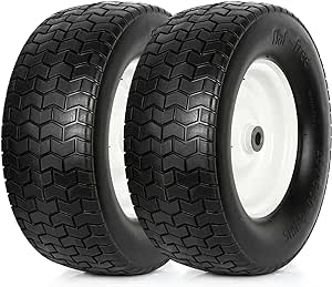 WEIZE 16x6.50-8 Flat Free Lawn Mower Tires with Rim, 3" Centered Hub, 3/4" Bushing, 16x6.5-8 Tractor Turf Tire, 500lbs Capacity, Set of 2 (Pls Check Hub Length, Bushing/Bearing Size Before Purchasing)