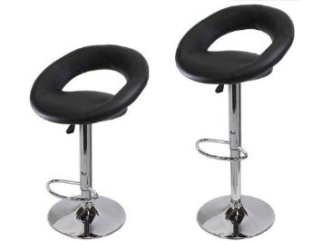 Set of 2 Synthetic Leather Modern Adjustable Swivel Barstools Hydraulic Chair Bar Stools (Black)