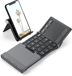 iClever Foldable Keyboard, BK08 Bluetooth Keyboard with Sensitive Touchpad, Multi Devices, Pocket-Sized Tri-Folding Portable Keyboard for iPad, iPad, Smartphone, Laptop and Table