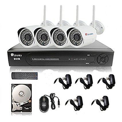 Ctronics® 8CH 1080P NVR System Home Surveilliance Security System With 4 Outdoor/Indoor WIFI IR 720P IP Cameras Free Power Supply(ONVIF 2.0) Smart Phone APP Remote View and Long Range WIFI with HDD Hard Disk Drive 3.5" CCTV 1TB