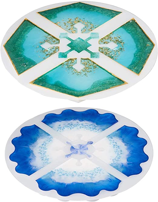 LET'S RESIN Silicone Resin Coaster Molds,2PCS Geode Agate Coaster Molds,Interlocked Epoxy Resin Casting Molds for Making Agate Geode Slice Coasters,Cup Mats,Jewelry Holders Dish, Home Decoration