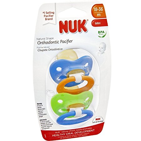NUK Natural Shape Orthodontic Pacifiers, Latex, 18-36 Months Assorted Colors Color May Vary 2 ea