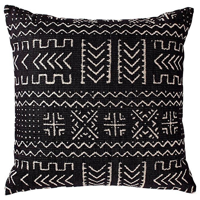 Rivet Mudcloth-Inspired Pillow, 17" x 17", Onyx