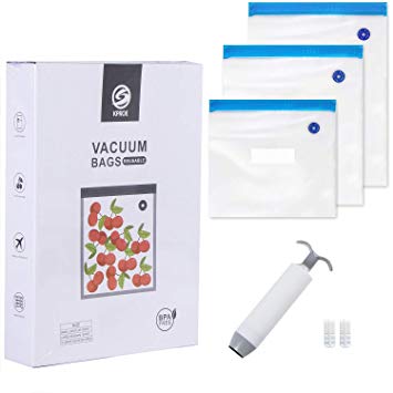 Reusable Sous Vide Bags, Reusable Vacuum Food Storage Bags for Anova and Joule Cookers - 3 sizes Sous Vide Bag Kit with Pump - Sealing Clips - Sous Vide Bag Clips for Food Storage and Sous Vide Cooking