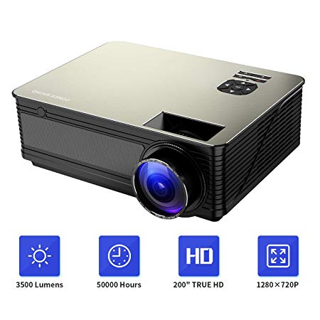 HD 1080P Supported Home Theater Projector, PONER SAUND M5 3500 Lumens Full HD Home Projector 200'' LCD Video Projector Built-in Speakers Support Ipad, Fire TV Stick, PS4, HDMI, VGA, TF, USB