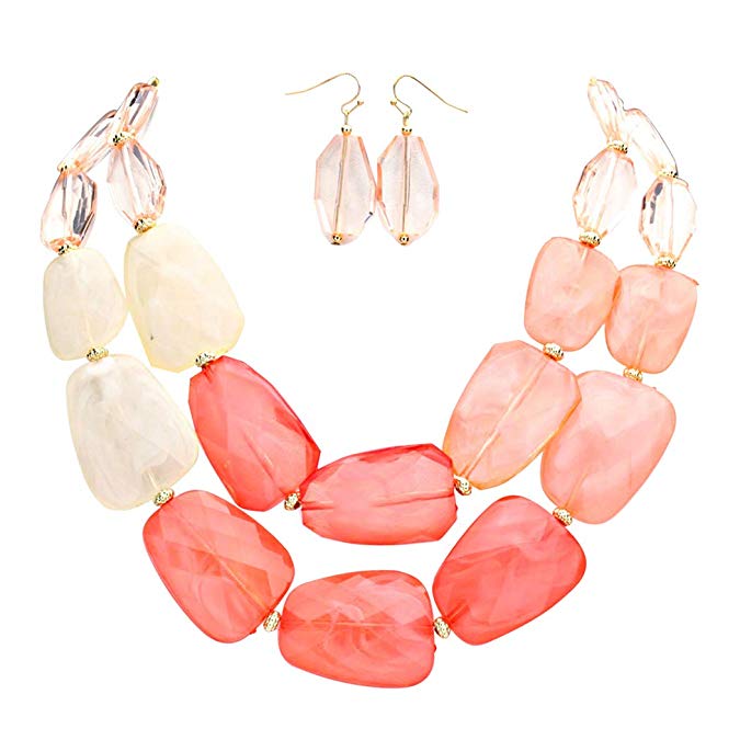 Rosemarie Collections Women's Ombre Polished Resin Statement Necklace Earring Set