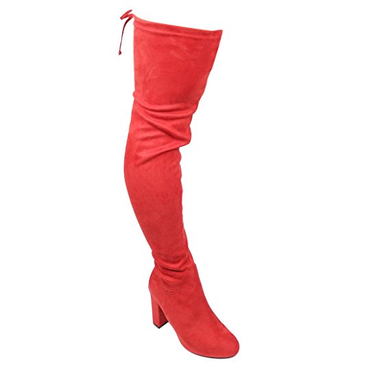 Beston DE01 Women's Block Heel Drawstring Over The Knee Thigh High Stretchy Boot