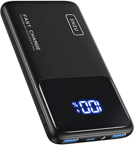 INIU Power Bank, 18W PD3.0 QC4.0 Fast Charging LED Display 10500mah Portable Charger, Slimmest Phone Battery Pack with Phone Holder & Flashlight Compatible with iPhone 12 Pro X Samsung S20 Google LG