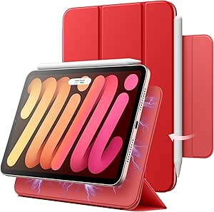 JETech Magnetic Case for iPad mini 6 (8.3-Inch, 2021 Model), Support 2nd Gen Pencil Charging, Magnetic Attachment, Slim Smart Tablet Cover with Auto Wake/Sleep (Red)