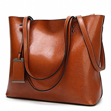 Womens Soft Leather Handbags Large Capacity Retro Vintage Top-Handle Casual Tote Shoulder Bags Brown