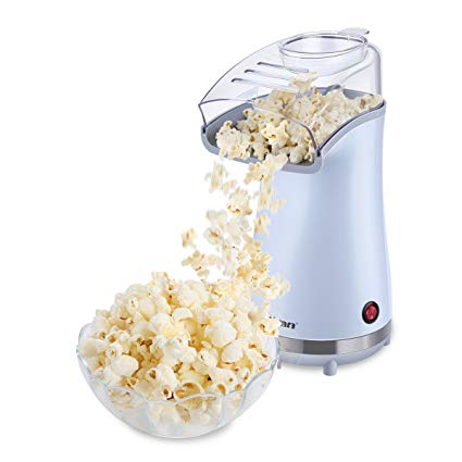Popcorn Maker Hot Air Oil Free Popcorn Machine Makes 16 Cups of Popcorn, Includes Measuring Cup and Removable Lid (White)