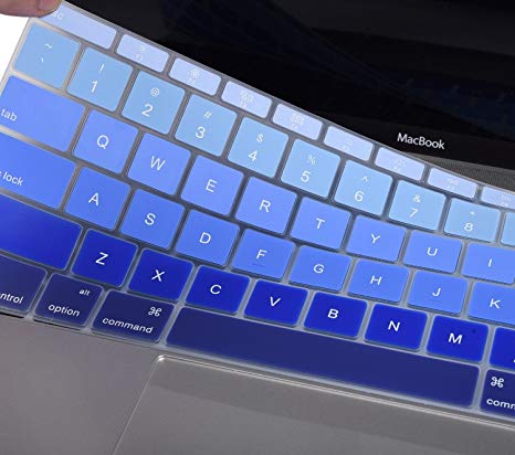 For New MacBook Keyboard Cover for MacBook Pro 13 Inch A1708 2018 2017 2016 Release No Touch Bar & MacBook 12 Inch A1534 Anti Dust Waterproof Protective Skin, Ombre Blue