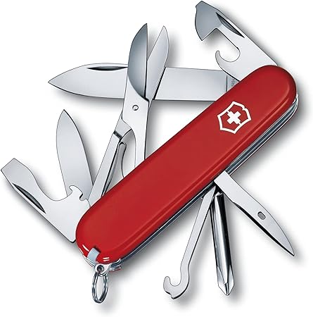 Victorinox Super Tinker Swiss Army Pocket Knife, Medium, Multi Tool, 14 Functions, Blade, Bottle Opener, Red