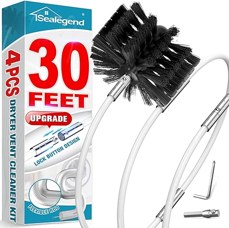 Sealegend 30 Feet Dryer Vent Cleaning Brush, Flexible Lint Brush with Drill Attachment, Upgraded Quick Snap Rods Extends Up to 30 Feet for Faster Cleaning