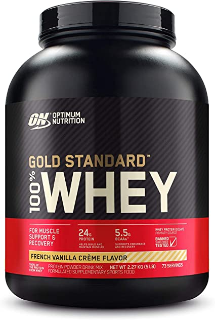 Optimum Nutrition Gold Standard 100% Whey Protein Powder, French Vanilla Creme, 2.27 Kg, Medium