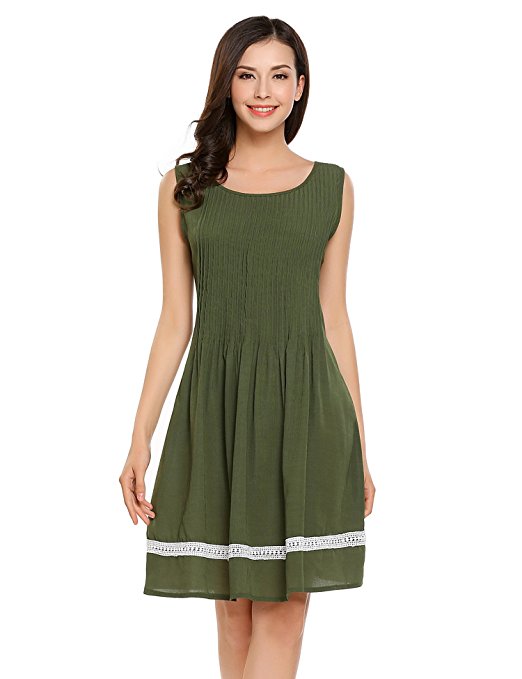 Beyove Women's Sleeveless Summer Casual A Line Pleated Lace Cocktail Party Dress