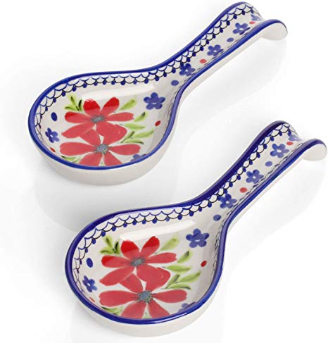 DOWAN Ceramic Spoon Rests, Resting Cooking Spoons, Utensils, Ladle, Kitchen Spoon Holder for Stove Top, Colorful, Set of 2