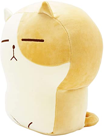 Onsoyours Plush Cat Doll Pillow Stuffed Chubby Cat Cute Fluffy Soft Plush Bread Toast Cat Cushion Animal Pillow for Kids (Brown White, 15.7 inch)