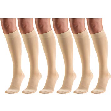 Short Length 30-40 mmHg Compression Stockings for Men and Women, Reduced Length, Closed Toe Beige Large (6 Pairs)