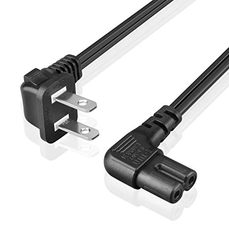 TNP Universal 2 Prong Angled Power Cord (10 Feet) - NEMA 1-15P to IEC320 C7 Figure 8 Shotgun Connector AC Power Supply Cable Wire Socket Plug Jack (Black) Compatible w/Apple TV, PS4 PS3 Slim, LED HDT