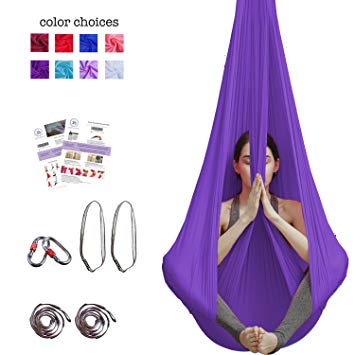 Aerial Yoga Hammock - Premium Aerial Silk Yoga Swing for Antigravity Yoga, Inversion Exercises, Improved Flexibility & Core Strength - Extension Straps, Carabiners and Pose Guide Included