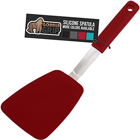 Gorilla Grip Nonstick Flexible Silicone Spatula, Nonporous, Heat Resistant, No Scratch Kitchen Cookware, Comfortable Handle, Glide Under Food, Dishwasher Safe, Flip Burgers, Pancakes, 11.6 Inch, Red