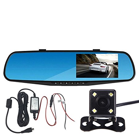 Panlelo PAC30P, Car Dash Camera Car Video Recorder Full HD Vehicle Video Camera Auto Rearview Mirror 4.3 Inch LCD Blue screen Dual Lens Vehicles Front & Rearview Mirror | DVR Vehicles Dash Cam
