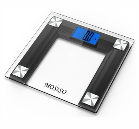 Mosiso - High Accuracy Digital Bathroom Scale with 4.3" Blue Backlight Display and "Smart Step-On" Technology [NEWEST VERSION] (Black)