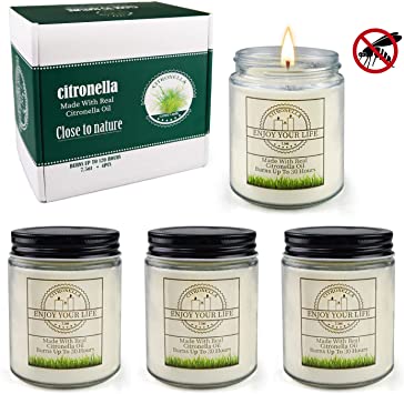 Citronella Candles Outdoor Large Scented Jar Candles Set Aromatherapy Long Lasting Essential Oil Soy Wax for Home Garden Patio Balcony 7.5oz 4Pack