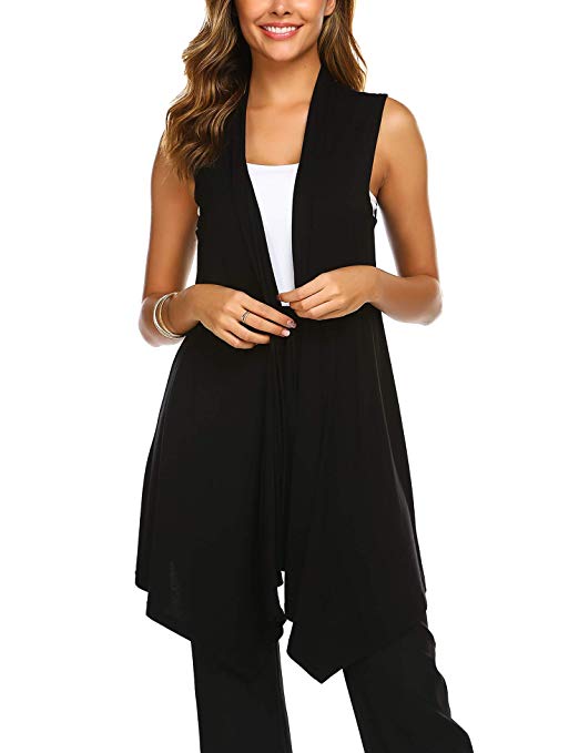 Beyove Women's Sleeveless Cardigan Draped Open Front Vest Asymmetric Hem S-XXL