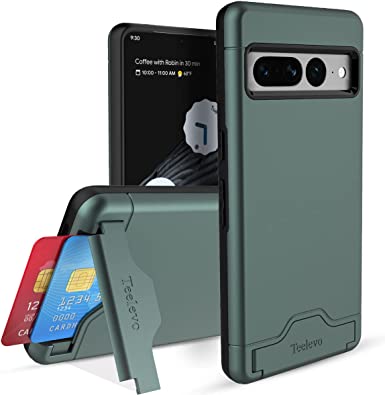 Teelevo Wallet Case for Google Pixel 7 Pro, Dual Layer Case with Card Slot Holder and Kickstand for Google Pixel 7 Pro - Dark Green