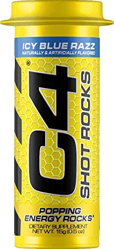 Cellucor C4 Shot Rocks, Pre Workout Energy Candy With Caffeine & beta Alanine, Icy Blue Razz, (Pack Of 12)