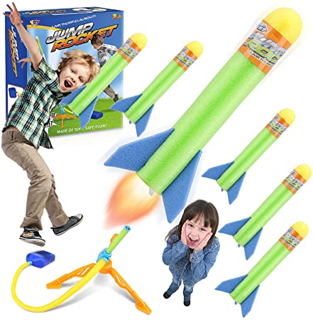 TOY Life Toy Rocket Launchers for Kids - 6 Pack Stomp Kids Rocket Launcher - Outdoors Toys for Kids Rocket Launcher Toys - 6X Foam Rockets Refill - Stomp Jump Rocket for Kids Toy for Ages 4-6-8-10-12