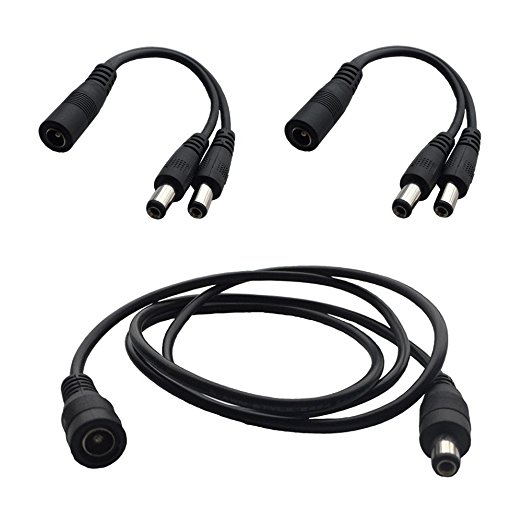 DZYDZR 1 Meter 2.1mm x 5.5mm DC 12V Adapter Cable DC Plug Extension Cable   2pcs 2 Way Splitter Cable Male to Female Black, For LED, CCTV, Car, Monitors
