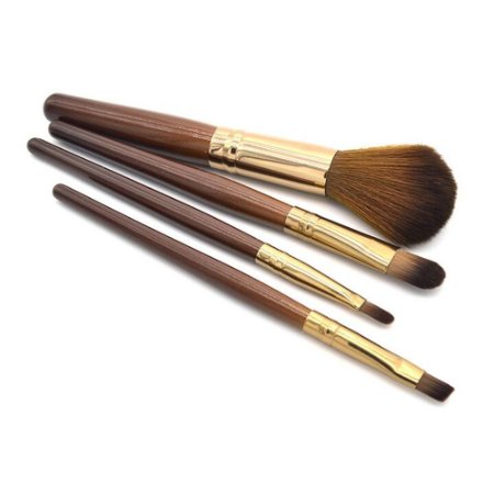 Sinide 4 Pieces Professinal Makeup Cosmetic Brush Foundation Powder Brushes Set Tools Make-up Toiletry Kit with Wool Handle Make Up Brush Set PVC Case (Brown)
