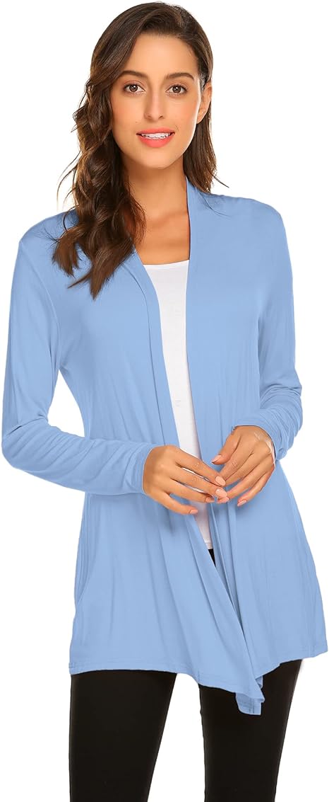 Newchoice Womens Casual Lightweight Long Sleeve Cardigan Soft Drape Open Front Fall Dusters (S-3XL)