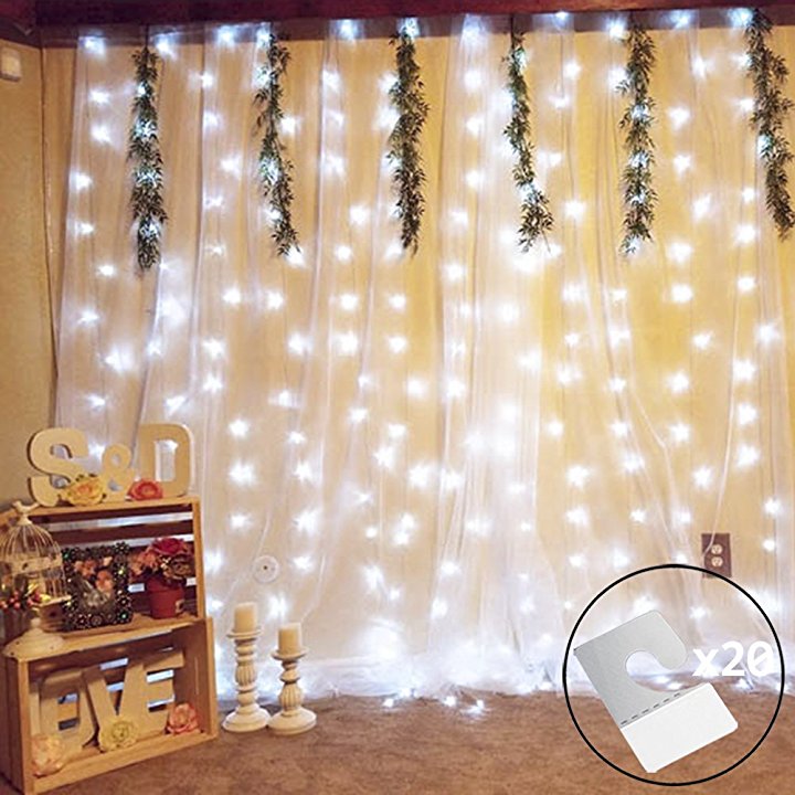 Outop 24V Safe 300LED 9.8ft Window Curtain Icicle Lights with 8 Modes Setting for Wedding Party Garden Home Imprvement (White)