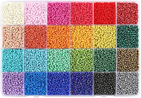 DICOBD 31200pcs 2mm Glass Seed Beads, 24 Color Small Craft Beads for Bracelets Jewelry Making and Crafts, with a Storage Box (1300pcs Per Color)