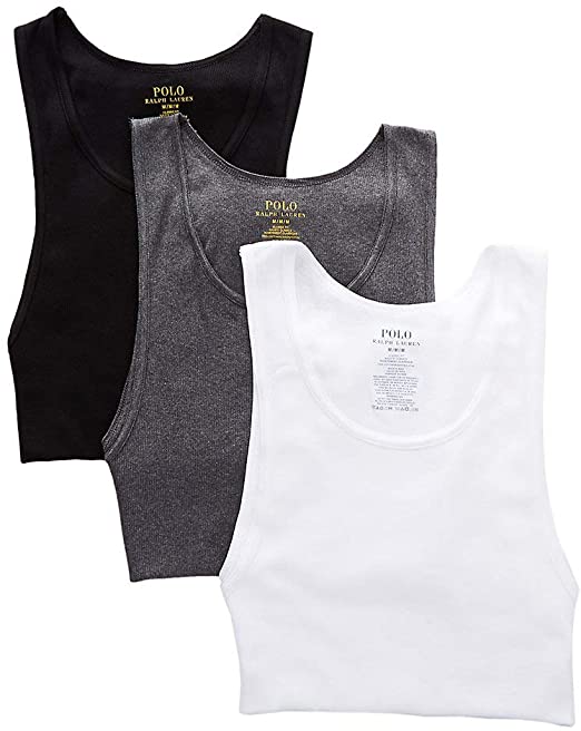 Polo Ralph Lauren Classic Fit Ribbed Tank with Moisture Wicking 100% Cotton - 3 Pack