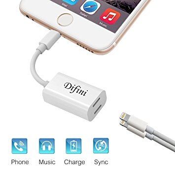 Difini iPhone 7 Adapter Splitter,Dual Lightning Headphone Audio&Charge Adapter,Support Sync Data Listening to Music Calling Converter ,Compatible for iPhone 7/7 Plus iOS 10.3(White)
