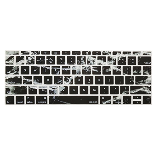 Mosiso Keyboard Cover for MacBook Pro 13 Inch 2017 & 2016 Release A1708 No Touch Bar & New MacBook 12 Inch A1534 Protective Skin, Black Marble