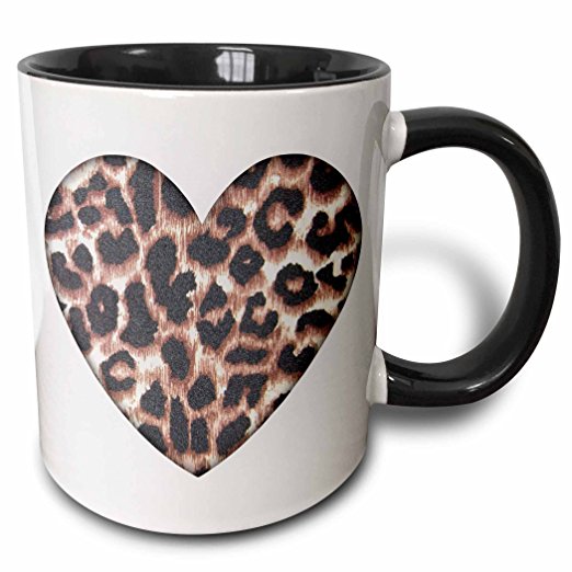 3D Rose mug_30870_4 "Heart Leopard Print Animal Prints Fashion" Two Tone Black Mug, 11oz, Black/White