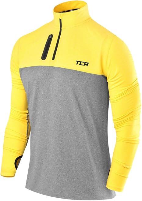 TCA Men's Fusion Pro Quickdry Long Sleeve Half Zip Running Shirt – Athletic Workout Pullover with Pocket & Thumb Holes