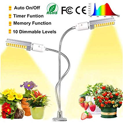 Grow Light,Jialebi 2019 Newest 45W Full Spectrum Growing Lamp for Indoor Plants, Super Bright 88 LEDs Sunlike Grow Lamp Dual Head Gooseneck Plant Light 3H/9H/12H Timer,9 Dimmable Levels 3 Switch Mode