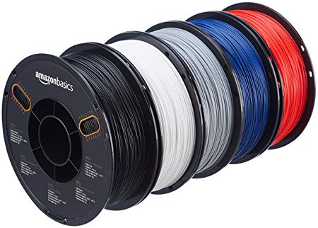 AmazonBasics PETG 3D Printer Filament, 1.75mm, 5 Assorted Colors, 1 kg per Spool, 5 Spools