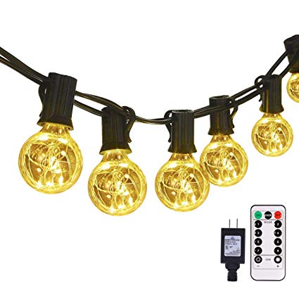 G40 Dimmable Globe String Lights Remote, 30LED Bulbs 32.8ft Indoor/Outdoor String Lights Linkable Waterproof Patio Party Wedding Gazebo Backyard Bedroom Decor (Warm White with Remote Control)